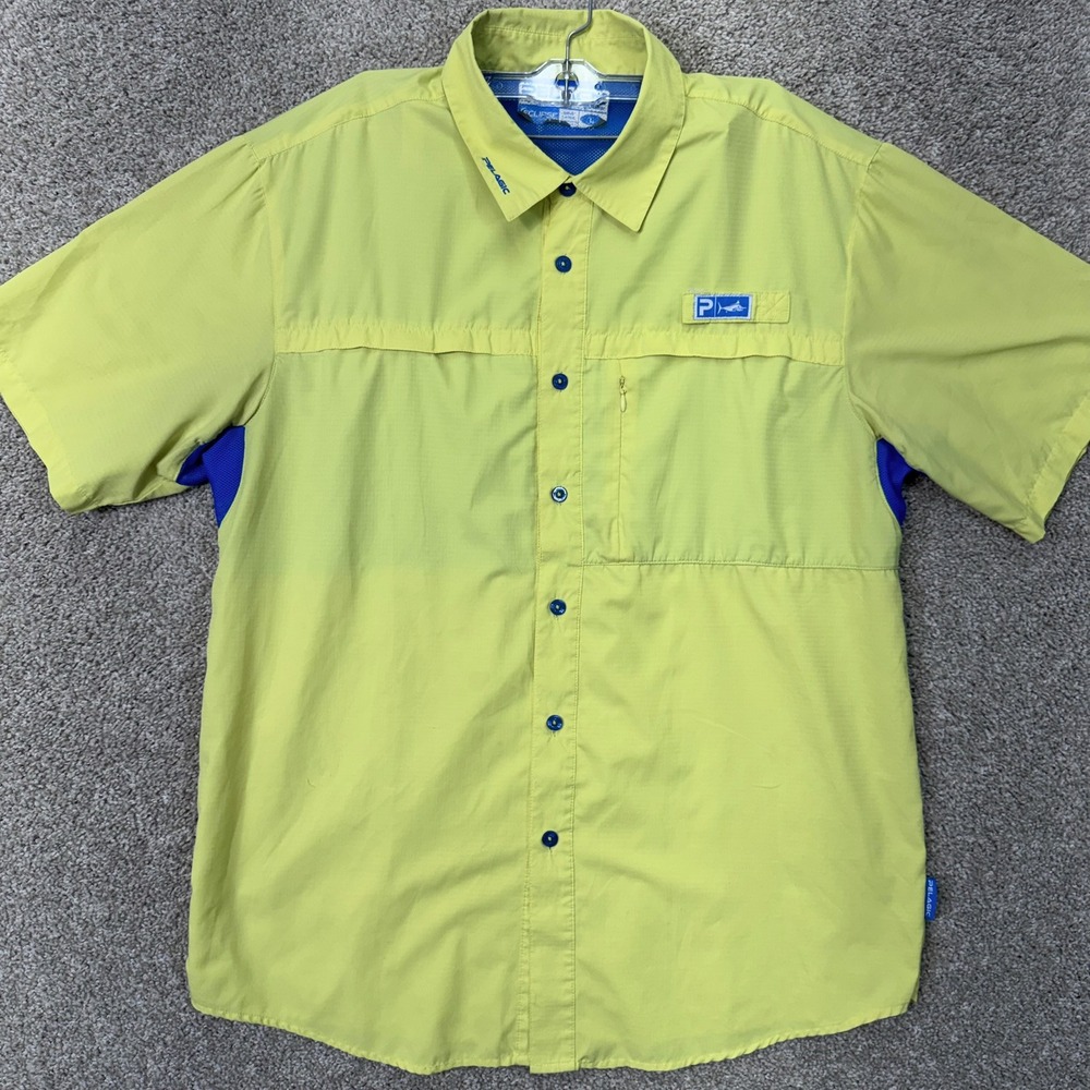 Pelagic Fishing Shirt Mens Large Eclipse Guide Shirt Lime Green Button Down EUC